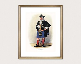 MacIntire-klanhövdingen — R.R. McIan, 1845. Tryck av höglandsklanen. Skotsk tartankonst. (Digital nedladdning)