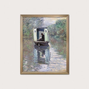 Impressão "The Studio Boat Monet" - arte impressionista de autorretrato, arte de parede inspirada em rios · Download digital