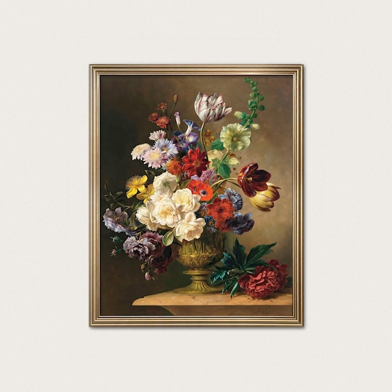 Summer Flowers Floral Still Life - dutch flower painting, dark flower art · Digital Download