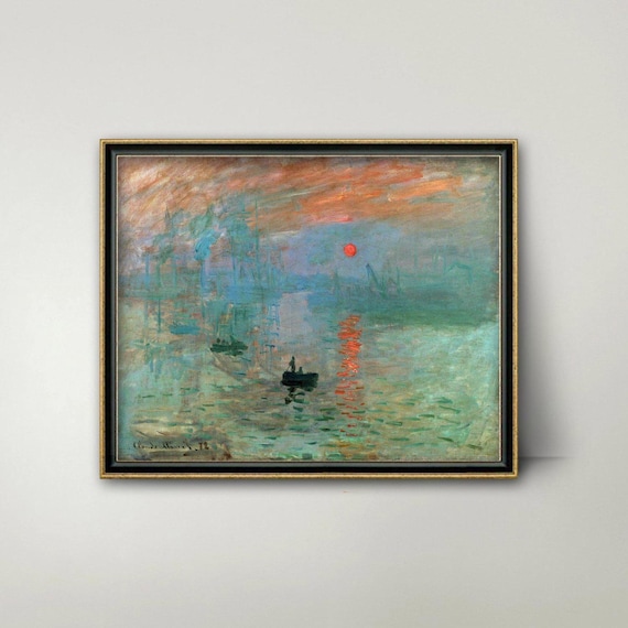 日の出の印象クロード・モネの版画 - 港の海景、カラフルな海の