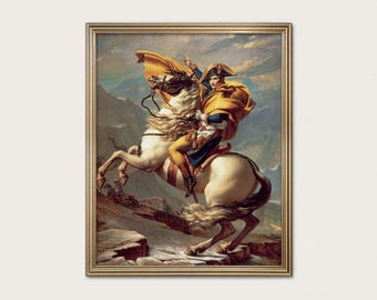 Napoleon korsar Alperna Historiskt tryck - neoklassisk militärmålning · Digital nedladdning