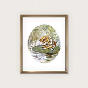 Beatrix Potter Fishing Frog Print: Vintage Children's Watercolor Art (Digital Download)