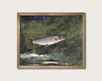 Springende Forelle Winslow Homer Gemälde - Aquarell Fisch Druck, See Haus Dekor · Digitaler Download