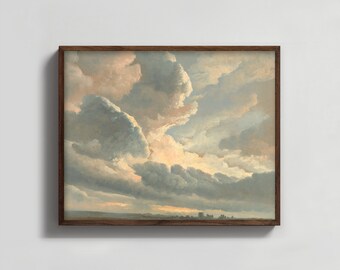 Cloud Study 1800s Stormy Countryside Landscape Art - sunset cloud art, rain cloud print, country landscape print, cloud painting