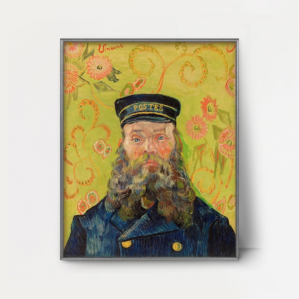 The Postman by Van Gogh Print DOWNLOAD --- 1880s bearded man portrait art green floral print, van gogh painting, french best friend print