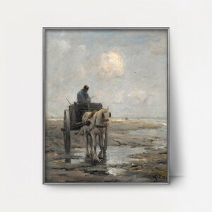 Nordsee Poster mit Pferd und Wagen - Küsten Kunst, Nebliger Morgen Fischer Kunst