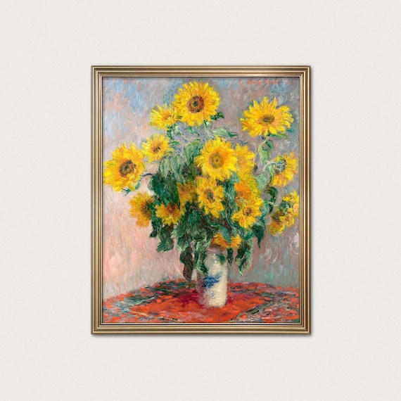 モネのひまわりの版画 - 花の絵画 | 印象派の花の静物画 | デジタル