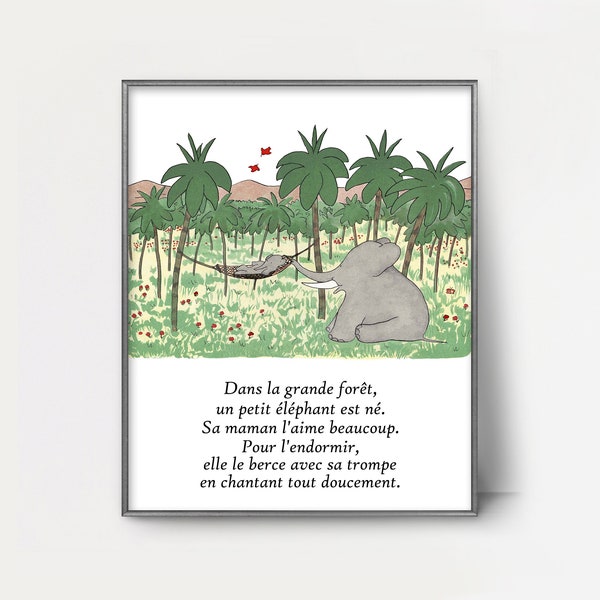 French His Mom Loves Him Very Much DOWNLOAD | Mother Son Quote Print, Elephant Nursery Decor --- babar the elephant, boy nursery wall art