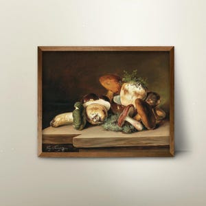 Wild Mushrooms Farmhouse Decor - vintage mushroom wall art, mushroom painting