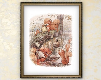 Gathering Acorns Beatrix Potter Printable Wall Art --- vintage beatrix potter print, squirrel nutkin, baby boy nursery decor