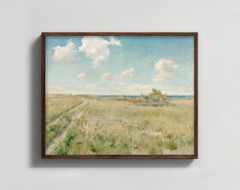 The Old Road to the Sea 1890s Summer Landscape Painting --- coastal sea grass path, vintage beach house art, ocean seaside print