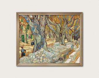 Große Platanen (1889) – Verschlungene Stämme im warmen goldenen Licht, Modernistische Straßenmalerei von Vincent van Gogh – Digitaler Download