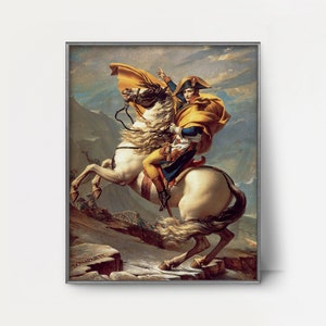 1800s Napoleon Crossing the Alps Historical Print --- neoclassical military painting, antique horse art, French history portrait