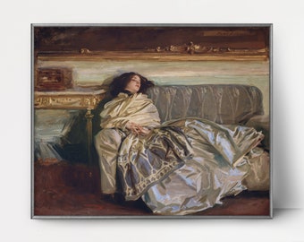 Download • Nonchaloir, 1900s John Singer Sargent Print -- after the party feminine wall art, chic sleeping woman portrait, romantic painting