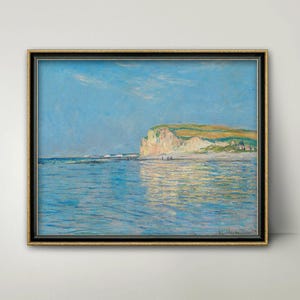 Impresión de Claude Monet sobre la marea baja en Pourville: paisaje marino francés, obra de arte del océano azul