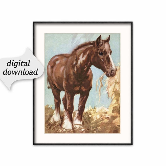 Printable Horse Art Clydesdale Print Farmhouse Decor Farm Animal Download Vintage Nursery Print Clydesdale