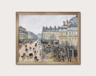 Grabado de Camille Pissarro en París: Arte impresionista en un día lluvioso (Descarga digital)