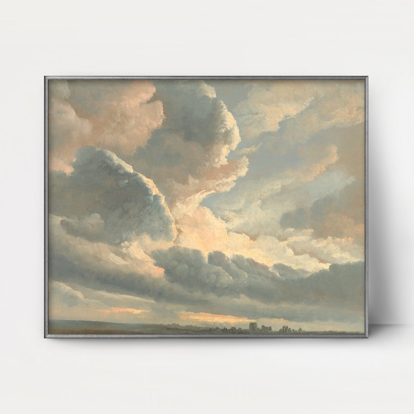 Cloud Study 1800s Stormy Countryside Landscape Art - sunset cloud art, rain cloud print, country landscape print, cloud painting