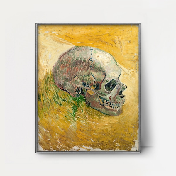 Skull by Van Gogh Print DOWNLOAD --- 1880s anatomy art, human profile print, golden yellow van gogh painting, french horror print