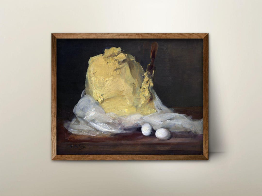 バター山の暗い静物画 - アンティークフランス絵画