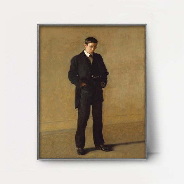 The Thinker 1900s Edwardian Man Portrait Painting - masculine wall art, vintage mens suit print, sophisticated fashion wall art