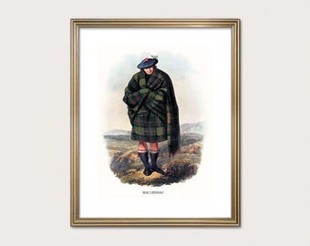 Viajante do Clã MacLennan — R.R. McIan, 1845. Gravura do Clã das Terras Altas. Arte do Tartan Escocês. (Download Digital)