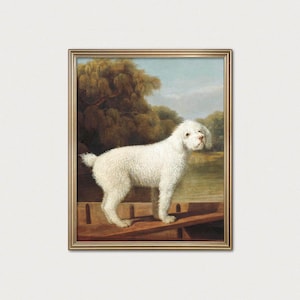 Poodle in a Punt English Landscape Painting - antique dog print (Digital Download)