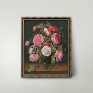 Rose in un vaso di vetro, natura morta floreale - pittura floreale francese, arte delle rose