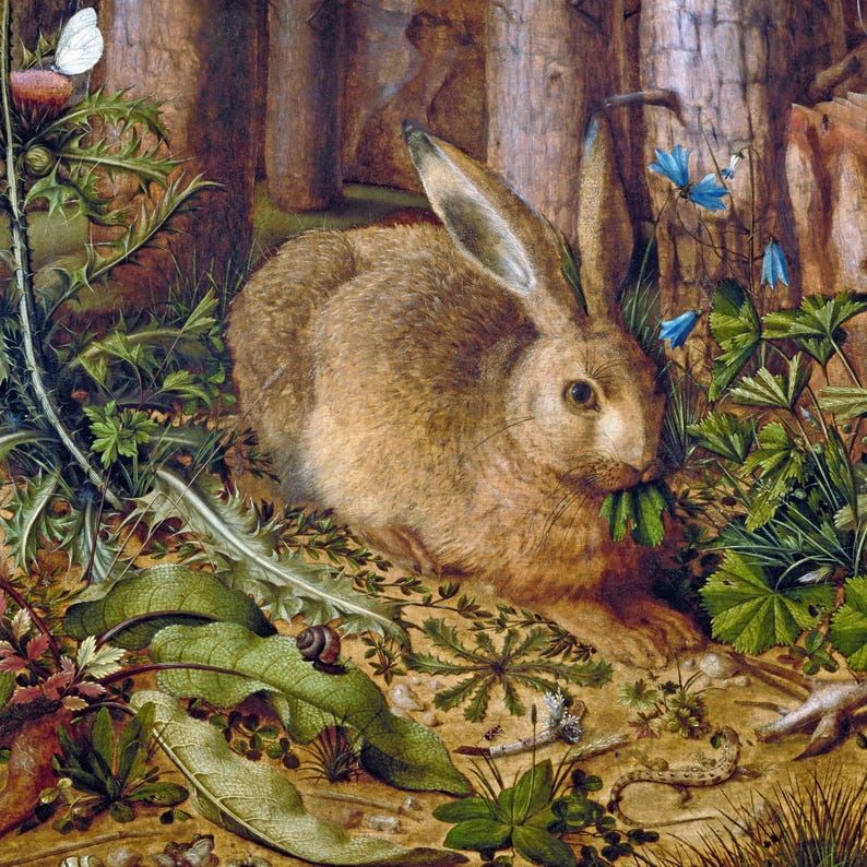 Antique Rabbit Painting: 16th Century Hare in Forest Art (Digital Download) image 5