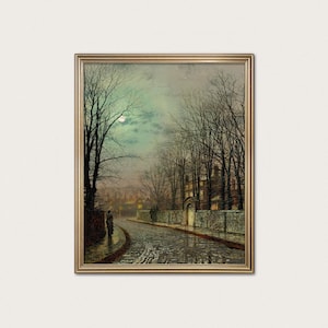 The Tryst London Street Print - city landscape painting, romantic bedroom decor · Digital Download