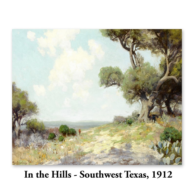 Southwest Texas Hills 1900s Cactus Landscape Print texas hill country painting, rural country landscape, southwestern decor image 2