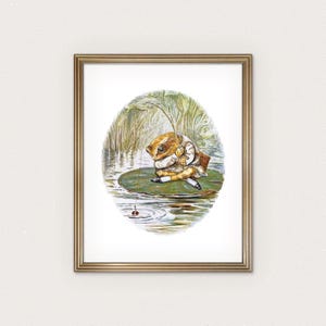 Beatrix Potter Fishing Frog Print: Vintage Children's Watercolor Art (Digital Download)