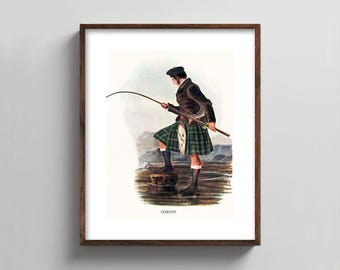 PRINTABLE Gordon Clan Print - Vintage Scottish wall painting, Gift for Men
