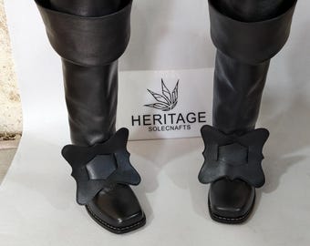 Piraten Musketier Stiefel für Männer Handgemachte Leder Renaissance Falten Manschette LARP Cosplay Stiefel