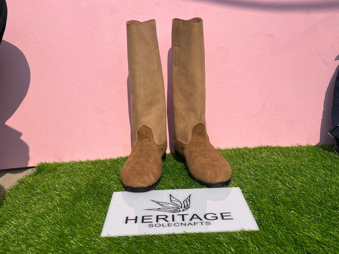 Handmade Brown Leather Tall Boots – Vintage Riding & Fashion Statement ...