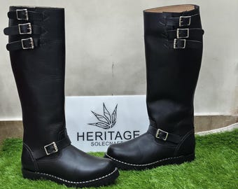 Vintage CHIPPEWA Black Leather Engineer Rugged Men's 5.5US 37.5EU