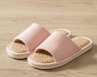 Japanische Malay Grass-Hausschuhe | Rutschfeste Open-Toe Sommer Indoor Schuhe | Schuhe aus natürlichem Leinen & Pflanzenfaser