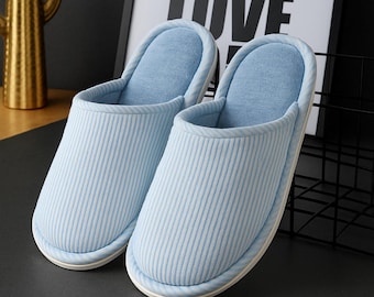 Pantoufles japonaises pour femmes et hommes | Chaussures à semelle souple en lin et coton à rayures | Confort intérieur respirant