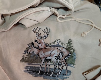 Embroidered deer hoodie sweatshirt nature inspired