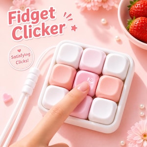 9-Key Fidget Clicker Keychain – MOA Keycaps, Satisfying Click, Stress Relief Toy