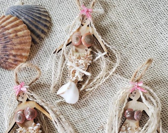 New Breast Cancer Awareness Handmade Shell Mermaid Ornament,  Ocean Lovers Gift, Gift for Her, Beach House Gift, Survivor Gift