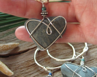 Pebble necklace vegan necklace surfer keyring pebble heart keyring Father\u2019s Day beach stone keychain nautical gift organic natural keyfob