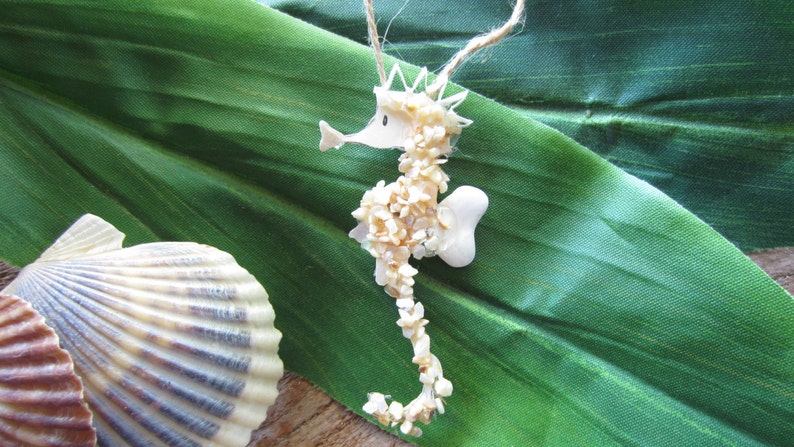 Handmade Seahorse Ornament Beach Lover's Decor Cottage Christmas Shell Ornament image 1