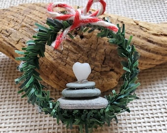 Wreath Ornament, Coastal Christmas, Cairn Ornament, Beach Decor, Cairn