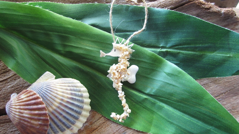 Handmade Seahorse Ornament Beach Lover's Decor Cottage Christmas Shell Ornament image 2
