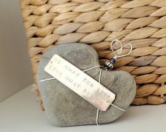 Heart Stone Paperweight, "Do What You Love, Love What You Do" Stamped Beach Stone, Office Gift, Coworker Gift, Beachlover Gift