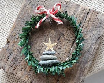 Wreath Ornament, Coastal Christmas, Cairn Ornament, Beach Decor, Cairn