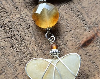 Heart-Shaped Beach Stone Pendant With Carnelian Gemstone For Beach Lover's