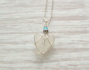 Seaglass Heart Necklace Sterling Silver Simple Jewelry  Bridal Necklace  Beach Bride