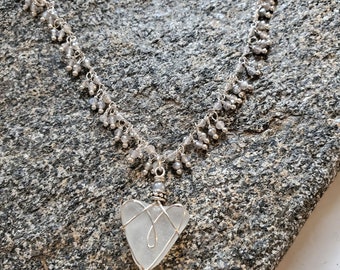 Sparkle Necklace, Seaglass Heart Necklace, Mystic Labadorite Necklace, Gift for Her